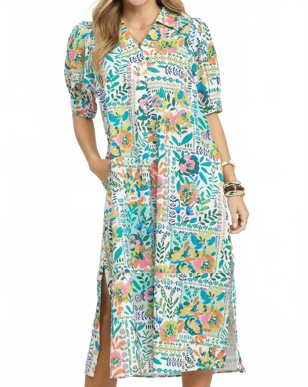 NEW UMGEE collared printed dress in green mix